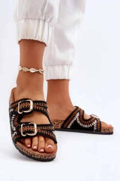 Damskie Klapki Na Korkowej Podeszwie Czarne Fannea