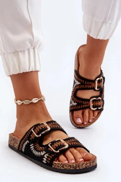 Damskie Klapki Na Korkowej Podeszwie Czarne Fannea