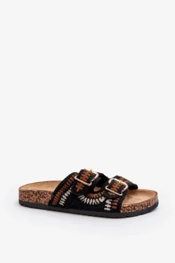 Damskie Klapki Na Korkowej Podeszwie Czarne Fannea