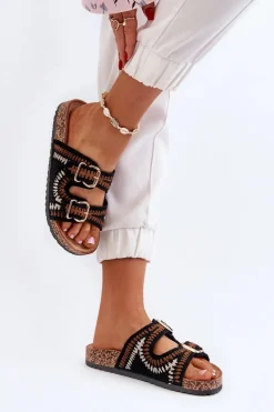 Damskie Klapki Na Korkowej Podeszwie Czarne Fannea