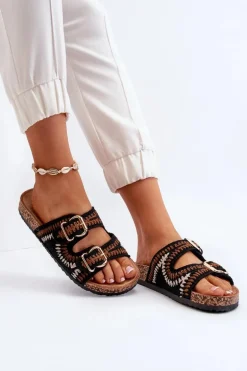 Damskie Klapki Na Korkowej Podeszwie Czarne Fannea