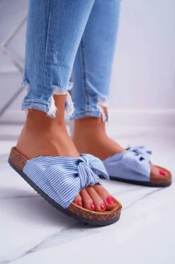 Damskie Klapki Na Korku Kokarda Niebieskie Randy