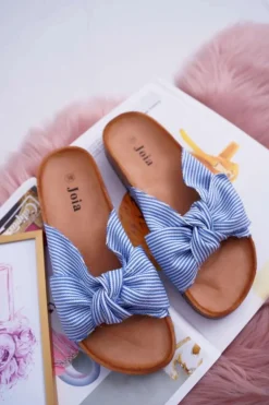 Damskie Klapki Na Korku Kokarda Niebieskie Randy