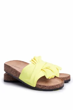 Damskie Klapki Na Korku Kokardki Żółty Neon Felis
