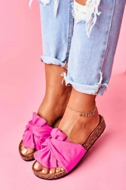 Damskie Klapki Na Korku Kokardki Fuksja Felis