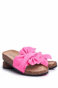 Damskie Klapki Na Korku Kokardki Fuksja Felis