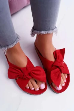 Damskie Klapki Na Korku Kokarda Czerwone Fallen