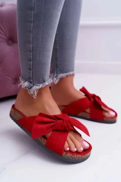 Damskie Klapki Na Korku Kokarda Czerwone Fallen
