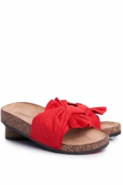 Damskie Klapki Na Korku Kokardki Czerwone Felis