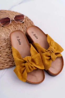 Damskie Klapki Na Korku Kokarda Żółte Randy