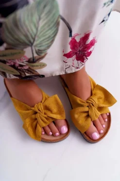 Damskie Klapki Na Korku Kokarda Żółte Randy