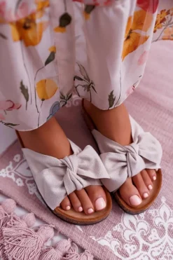 Damskie Klapki Na Korku Kokarda Beżowe Randy