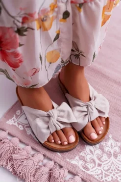 Damskie Klapki Na Korku Kokarda Beżowe Randy