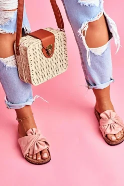 Damskie Klapki Na Korku Kokardki Różowe Felis