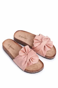 Damskie Klapki Na Korku Kokardki Różowe Felis