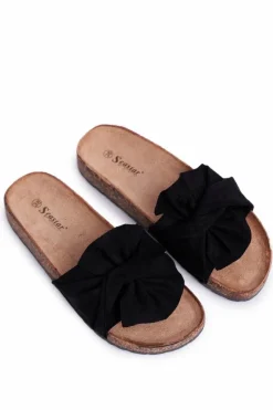 Damskie Klapki Na Korku Kokardki Czarne Felis