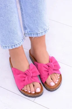 Damskie Klapki Na Korku Kokardki Wolly Fuksja