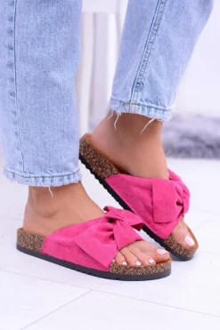 Damskie Klapki Na Korku Kokardki Wolly Fuksja