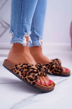 Damskie Klapki Na Korku Kokarda Leopard Randy