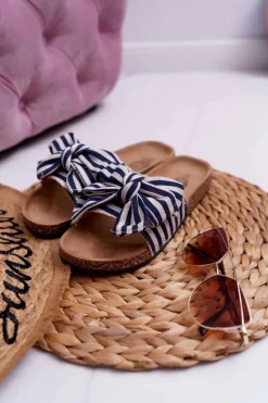 Damskie Klapki Na Korku Kokarda Marynarskie Myrtens