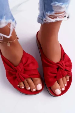 Damskie Klapki Na Korku Kokarda Cyrkonie Czerwony Astria