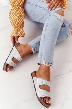 Damskie Klapki Na Korku Z Klamrami Srebrne Vivio