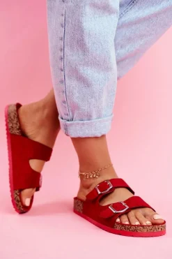 Damskie Klapki Na Korku Z Klamrami Czerwone Si Senor