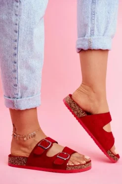 Damskie Klapki Na Korku Z Klamrami Czerwone Si Senor