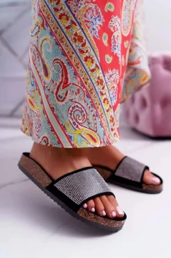 Damskie Klapki Na Korku Z Kryształkami Czarne Do It!