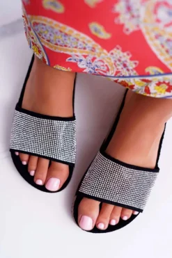 Damskie Klapki Na Korku Z Kryształkami Czarne Do It!