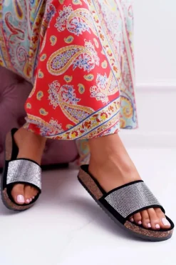 Damskie Klapki Na Korku Z Kryształkami Czarne Do It!