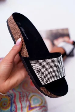 Damskie Klapki Na Korku Z Kryształkami Czarne Do It!