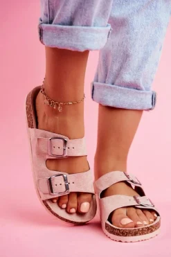 Damskie Klapki Na Korku Z Klamrami Różowe Si Senor