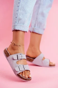 Damskie Klapki Na Korku Z Klamrami Szare Si Senor