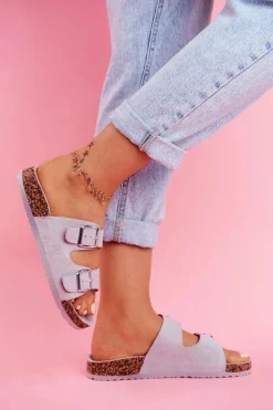 Damskie Klapki Na Korku Z Klamrami Szare Si Senor