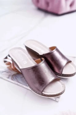 Damskie Klapki Na Koturnie Eleganckie Metaliczne Loca