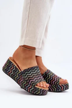 Damskie Klapki Na Koturnie Czarne Vanarila