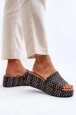 Damskie Klapki Na Koturnie Czarne Vanarila