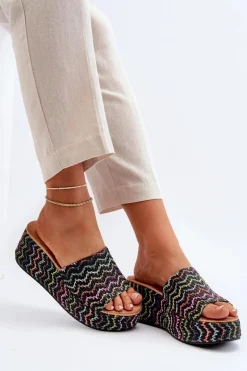 Damskie Klapki Na Koturnie Czarne Vanarila