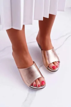 Damskie Klapki Na Koturnie Eleganckie Champagne Loca