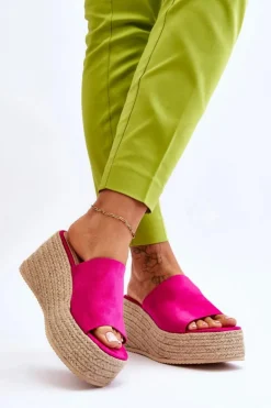 Damskie Klapki Na Koturnie I Platformie Fuksja Ysabel