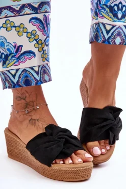 Damskie Klapki Na Koturnie Czarne Calama