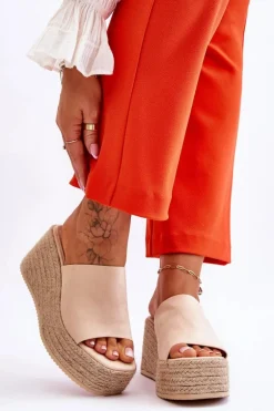 Damskie Klapki Na Koturnie I Platformie Beżowe Ysabel