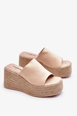 Damskie Klapki Na Koturnie I Platformie Beżowe Ysabel