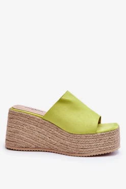 Damskie Klapki Na Koturnie I Platformie Limonkowe Ysabel