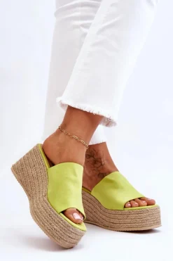 Damskie Klapki Na Koturnie I Platformie Limonkowe Ysabel