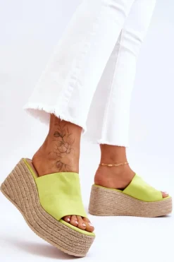 Damskie Klapki Na Koturnie I Platformie Limonkowe Ysabel