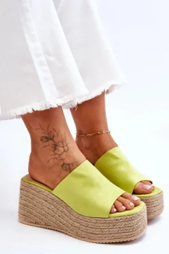 Damskie Klapki Na Koturnie I Platformie Limonkowe Ysabel