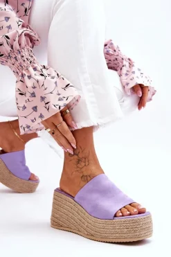 Damskie Klapki Na Koturnie I Platformie Fioletowe Ysabel
