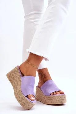 Damskie Klapki Na Koturnie I Platformie Fioletowe Ysabel